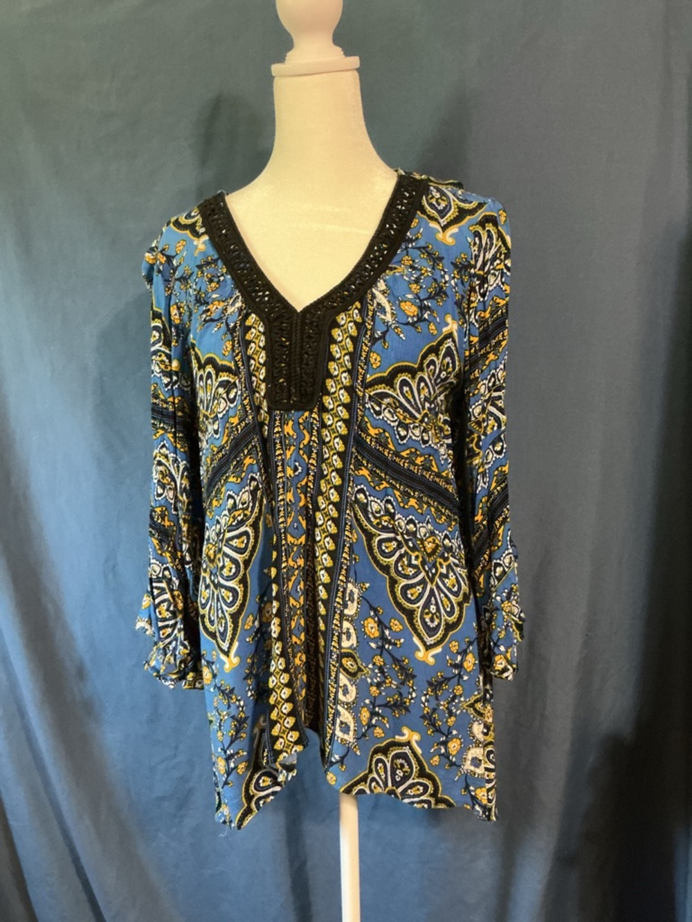 new directions Blue and Black Paisley V-Neck Tunic